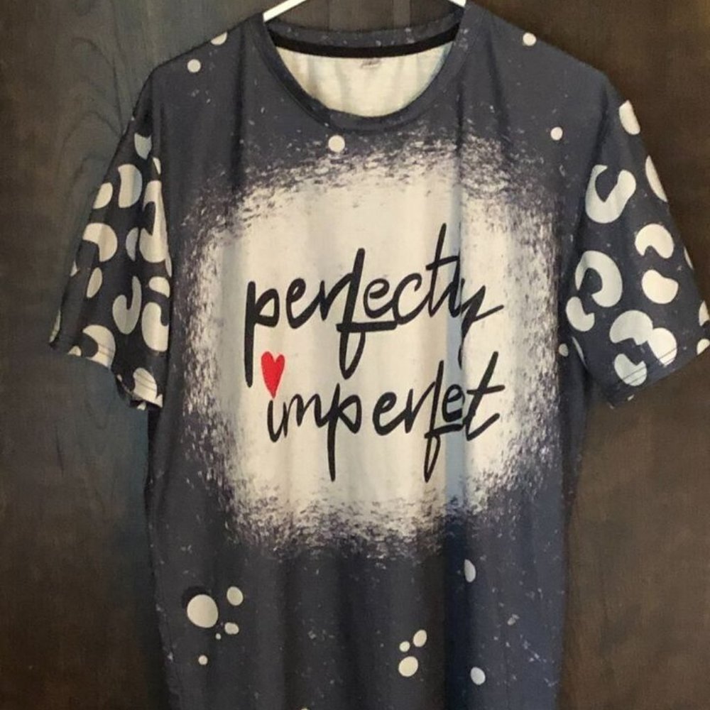 Woman's Large Gray and White perfectly imperfect T-Shirt